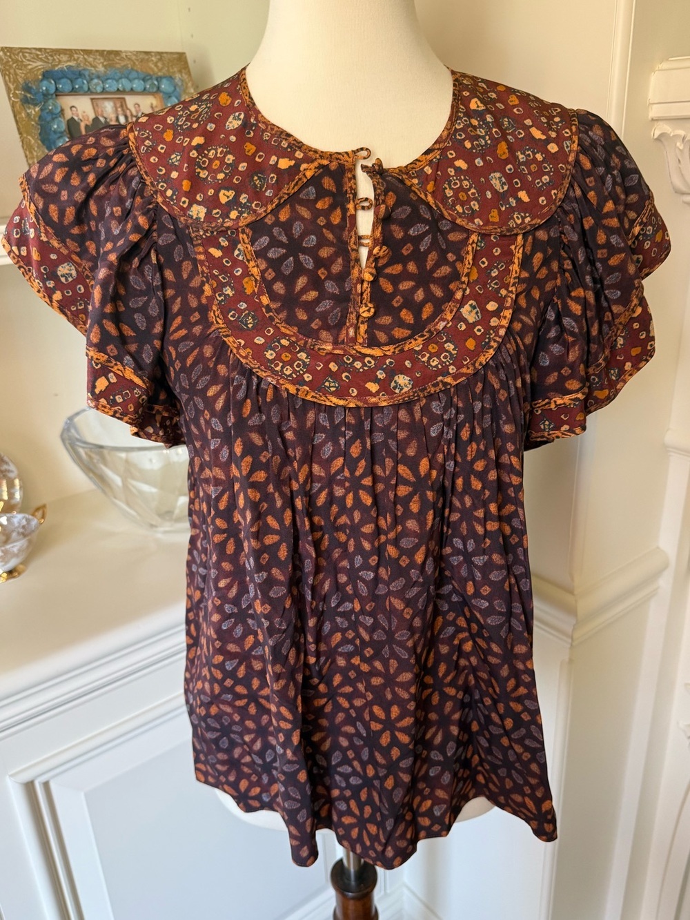 Ulla Johnson Citra 100% silk flutter sleeve Peter Pan collar top size 8 - Picture 3 of 13